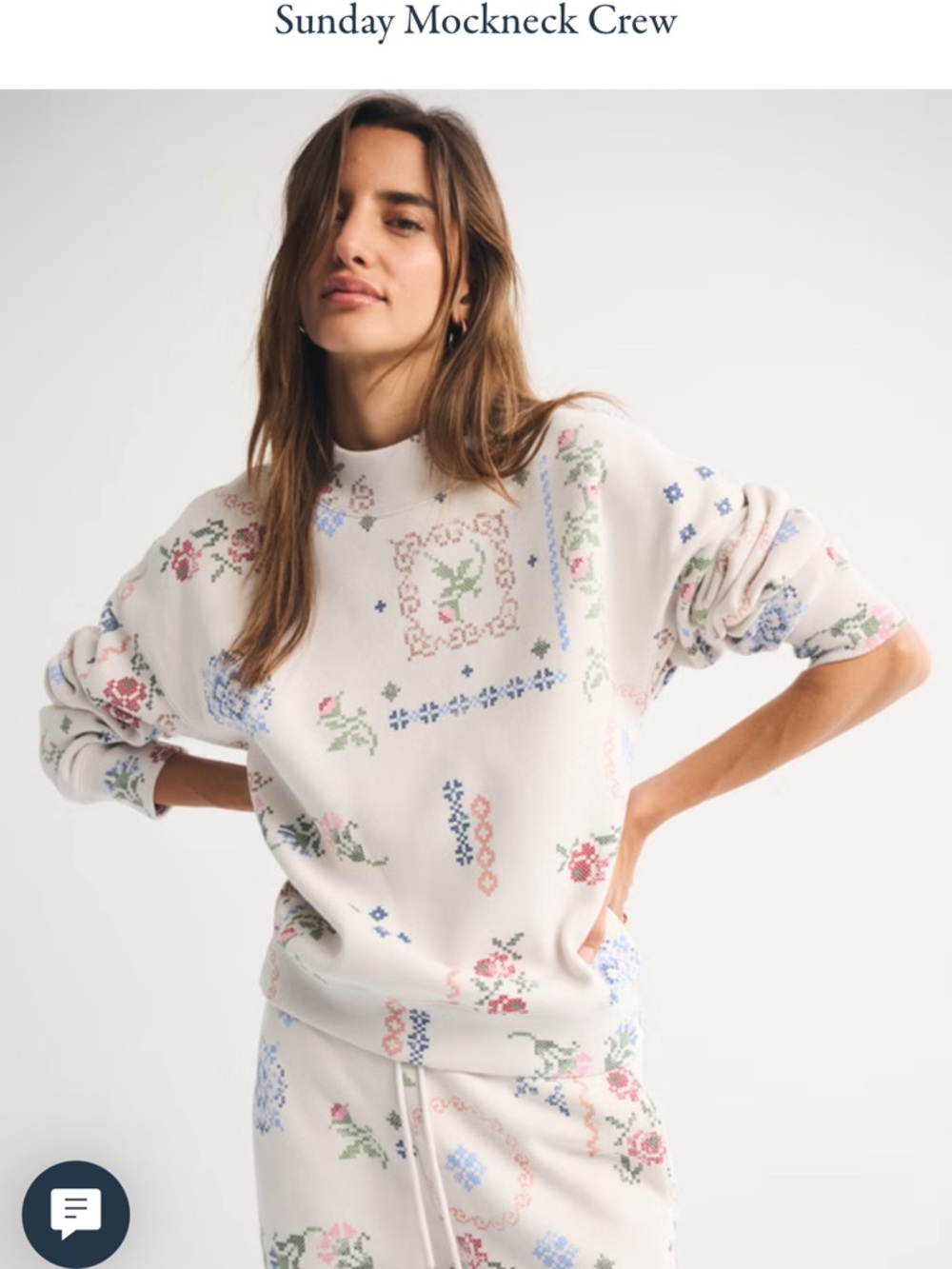 Abercrombie & Fitch Ivory Sweatshirt and Pants w/ Multicolor Cross-Stitch Motif